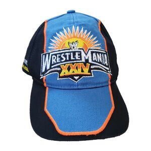 Wrestlemania XXIV Orlando Florida March 30 2008 WWE Blue Black JVS Strapback Hat